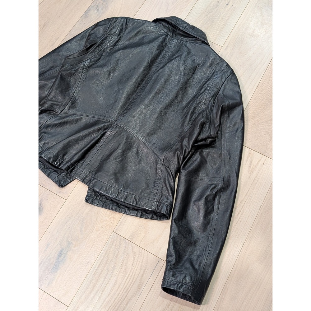 Black Rivet Genuine Leather Cropped Utility Large Jacket Y2K Moto | 100% Leather - Picture 14 of 16